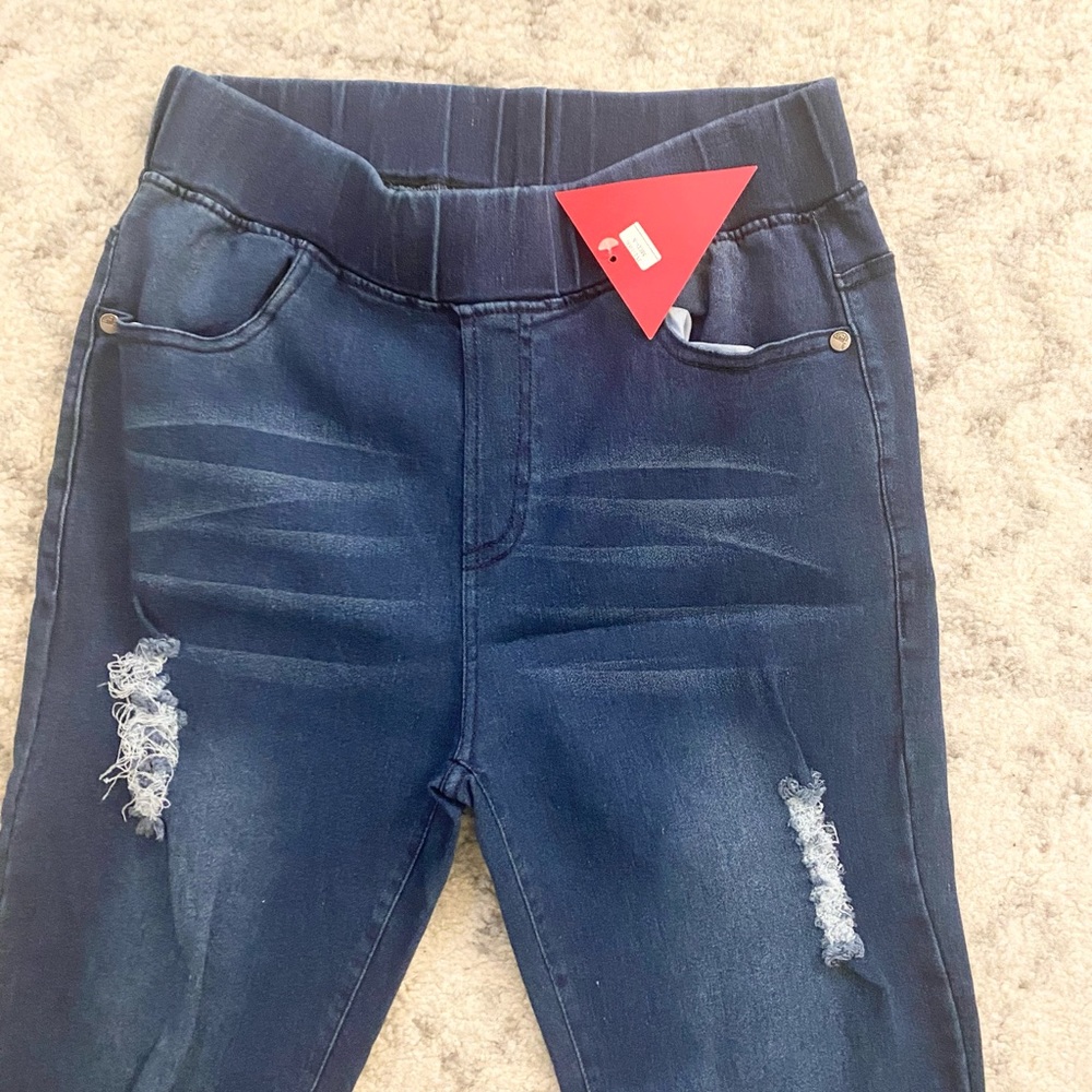 Denim Skinny Leg Distressed Jeggings - Picture 6 of 6